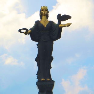St. Sofia, the city's patron saint, standing where a statue of Lenin once stood.